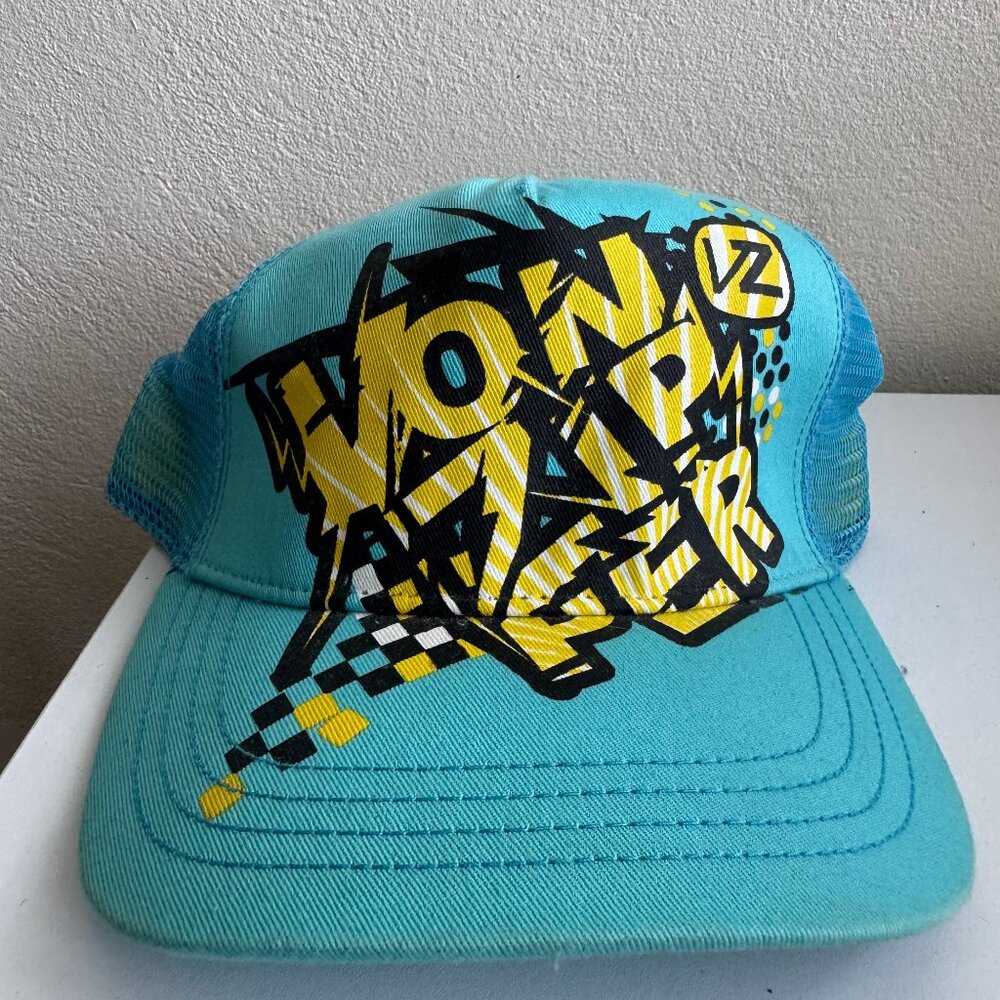 Von Zipper Graffiti Trucker Hat – Blue & Yellow Snapback – Y2K Style
